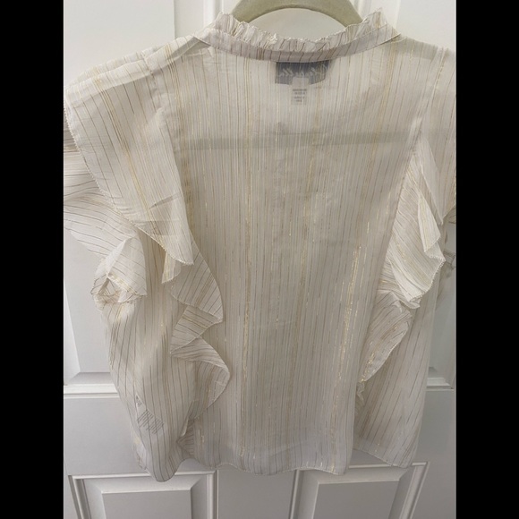 Cleobella white sheer top with gold threading. - Picture 6 of 6